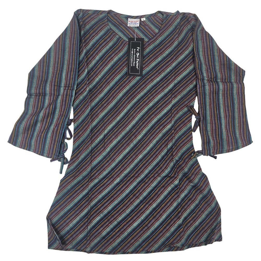 Far Out Fashion Womens M Tunic Top Multi Color Diagonal Stripe Bell Sleeve‎ NWT